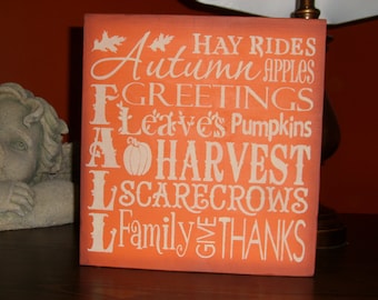 FALL Sign / Fall Decor / Wood Sign / Home Decor /Fall Sign / Autumn Pumpkins Harvest / Halloween Decor / Thanksgiving Sign / 12&quot; x 12&quot;
