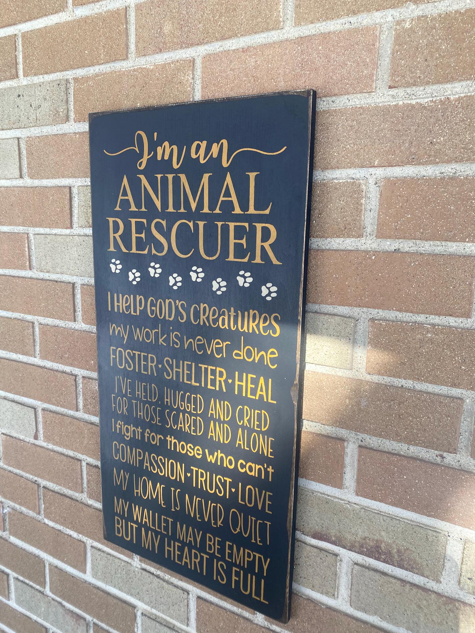 Animal Rescuer Hand-painted Wood Sign: Rustic Farmhouse Decor (24x12 ...