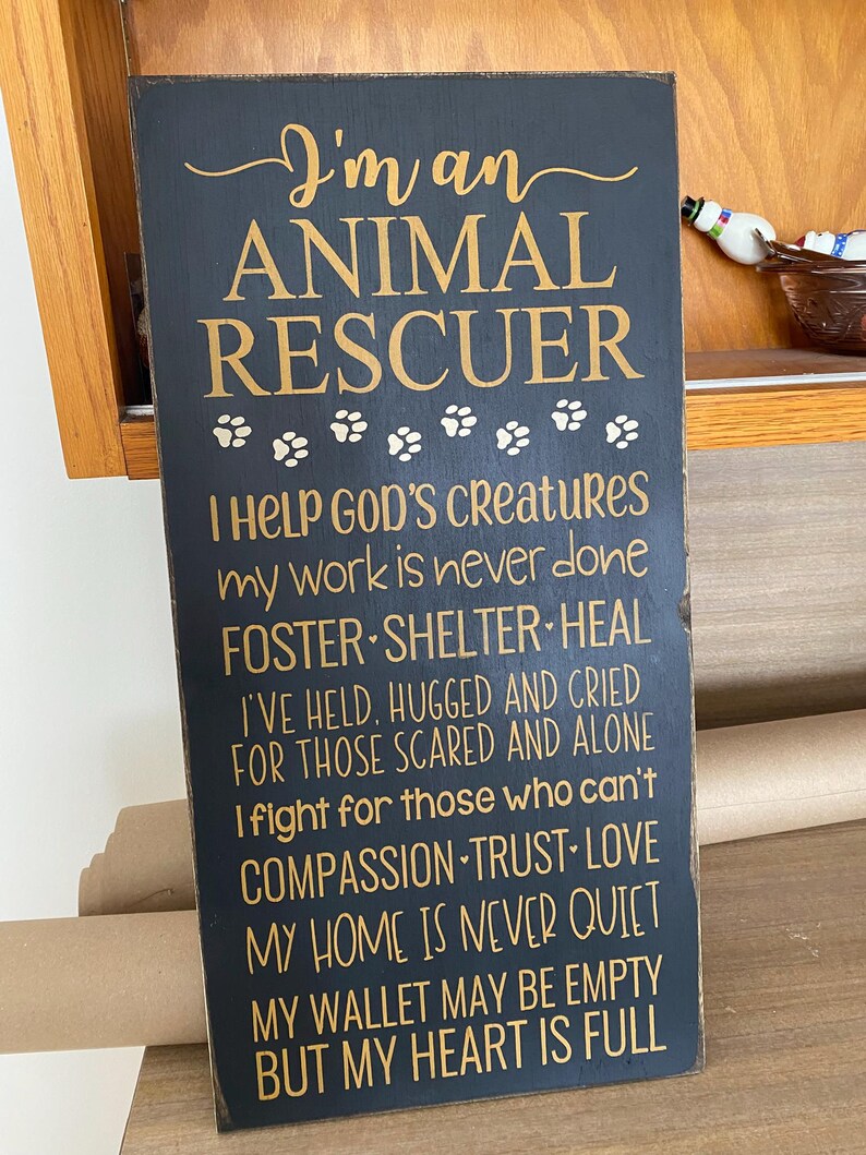 Animal Rescuer Hand-painted Wood Sign: Rustic Farmhouse Decor (24x12 ...