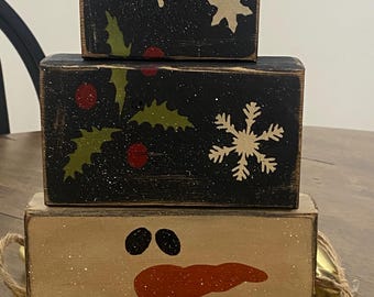 Snowman Primitive Block Sign