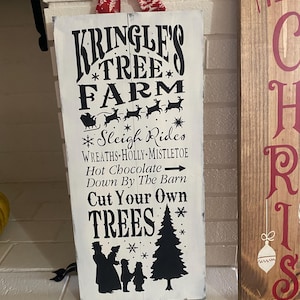 Christmas Porch Sign, Hand-painted Wood Sign, Kringle&#39;s Tree Farm Christmas Decor, Rustic Country Farmhouse Front Door Porch Patio Entryway
