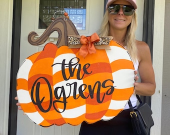 Personalized Fall Pumpkin Door Hanger Wood Sign