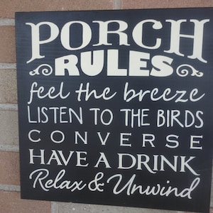 Porch Rules Sign , Wood Sign - Farmhouse Wall Decor Porch Sign - Patio Deck Sign - Rustic Country Modern Farmhouse Home Decor 12" x 12"