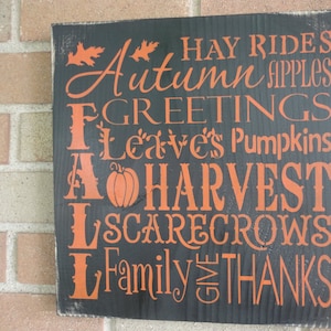 FALL WOOD  Sign / Fall Decor , Halloween Decor , Thanksgiving Decor , Rustic Sign , Autumn Pumpkins Scarecrows , Fall Sign Harvest 12" x 12"