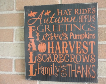 Hand Painted Fall Wood Sign: Rustic Autumn Harvest Decor (12" x 12")