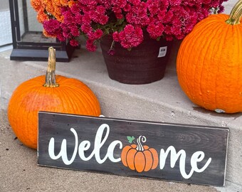 Fall Pumpkin Welcome Sign: Fall Porch Decor (24"x8") Hand-painted