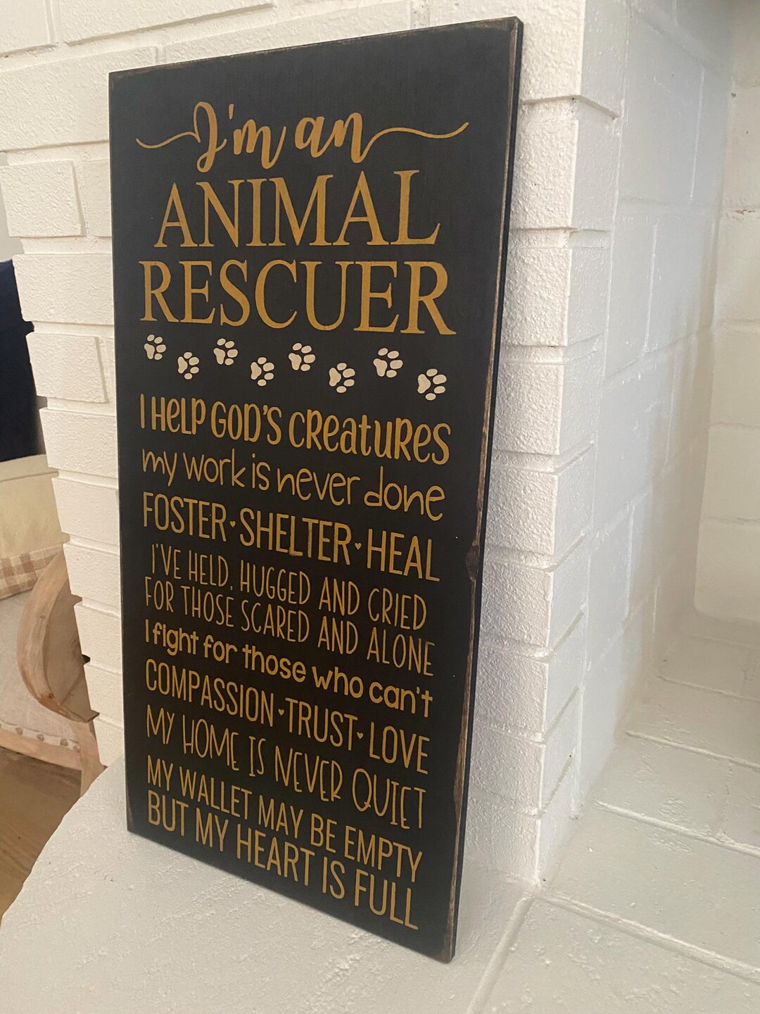 Animal Rescuer Hand-painted Wood Sign: Rustic Farmhouse Decor (24x12 ...