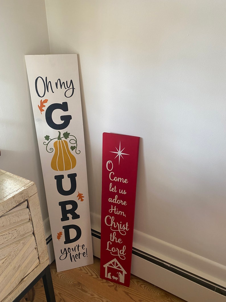 Nativity Christmas Porch Sign: O Come Let Us Adore Him Wood Decor bild 4