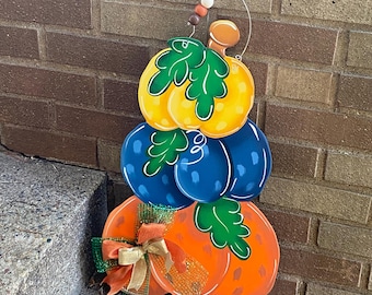 Fall Pumpkin Door Hanger 3 Pumpkins Porch Sign Hand-Painted Wood Sign