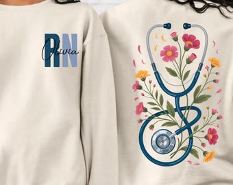 Custom Registered Nurse Sweatshirt, Personalized RN Pocket Two Sided Hoodie, Cute Nurse Gift, Nurse Life Outfit, Nurse Appreciation Clothing