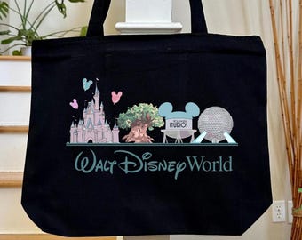 Walt Disney World Large Canvas Tote Bag, Trendy Shoulder Bag For Your Disney Adventure