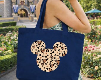 Mickey Leopard Print Tote Bag – Safari Animal Canvas Park Bag