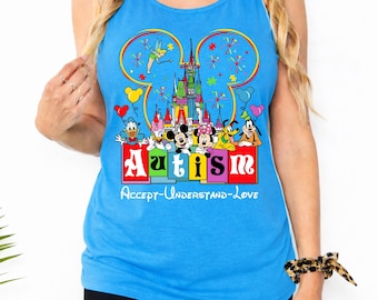 Comfort Colors® Disney Autism Tank Top Shirt - Autism Awareness Shirt - Accept Understand Love Shirt - Disney Family Autism Tee