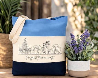 Theme Park Skyline Tote Bag: Happiest Place on Earth Inspired Travel Shopper Bag