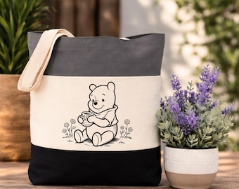 Bear Honey Canvas Tote Bag: Woodland Illustration Market Bag