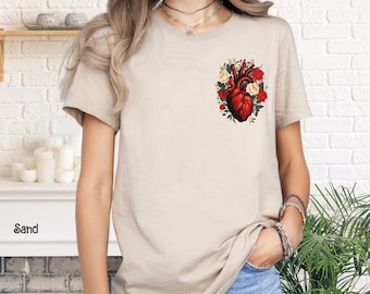 Floral Anatomical Heart T-Shirt, Nurse Gift
