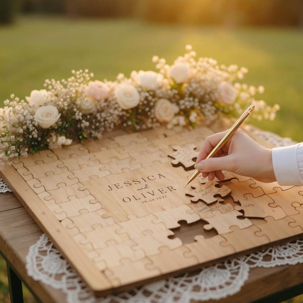 Livre d’or puzzle en bois personnalisé pour mariage et événements