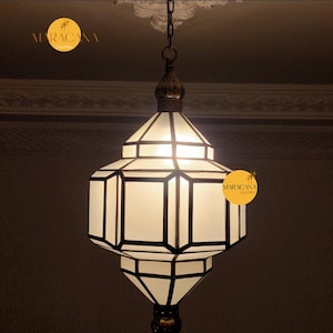 Milky Glass Moroccan Pendant Light: Handmade Brass Boho Lantern