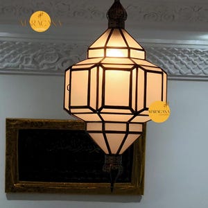 Milky Glass Moroccan Pendant Light: Handmade Brass Boho Lantern