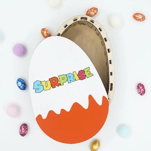 Boîte colorée en bois « Surprise » 23 x 15,8 x 6 cm boîte à œufs surprise pour maternelle, boîte de Pâques, boîte à œufs en chocolat pour maternelle
