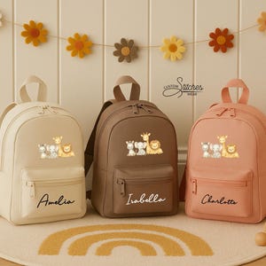 Sac à dos Safari personnalisé pour enfants, Sac d'école personnalisé avec prénom pour bambin, Sac animal de safari, Cadeau pour tout-petit, Cadeau de retour à l'école pour enfants