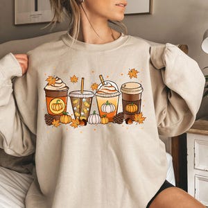 Pumpkin Spice Halloween Sweatshirt, Fall Coffee Lover Crewneck Sweater, Cozy Autumn Jumpers, Thanksgiving Pullover Outfit, Fall Gift for Her