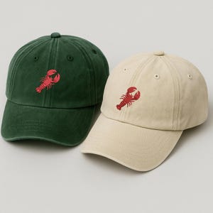 Embroidered Lobster Hat, Vintage Red Lobster Baseball Hat, Style 100 Cotton Unisex Trucker Hat, Coastal Dad Hat, Animal Lover Gifts