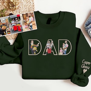Personalised Dad Portrait Sweatshirt, Custom Embroidered Sketch from Photo Sweater, Custom Kids Names on Sleeve, Father&#39;s Day Gifts for Dad