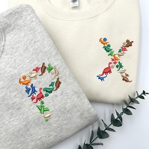Custom Embroidered Dinosaur Sweatshirt, Personalised Monogram Initials Sweater, Dinosaur Crewneck for Toddler, Kids Back to School Gifts