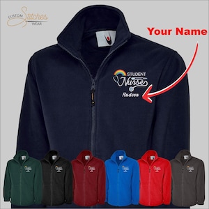 Nurse Embroidered Fleece Jackets, Custom Nurse Name Monogrammed Jackets, Personalised Text with Nurse Logo, Student Nurse Fleece, Nurse Gift