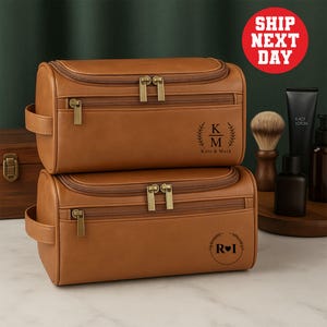 Personalised Men&#39;s Leather Toiletry Bag, Custom Engraved Leather Travel Kit, Father&#39;s Day Gifts, Groomsmen Gifts, Anniversary Gift for Him