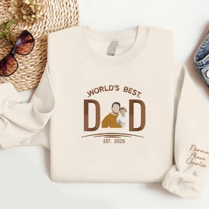 Custom Dad Portrait Embroidered Sweatshirt, Personalised Drawing Sketch From Photo Sweater, Dad Est Year Jumper, Fathers Day Gifts for Daddy