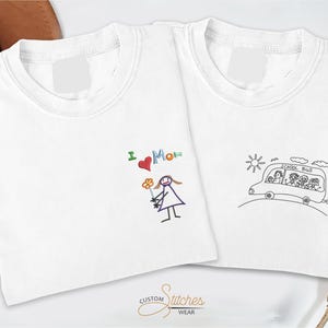 Personalised Kids Artwork Shirt, Custom Embroidered Shirt with Childs Drawing, Birthday Gift for Kids, Keepsake Apparel, Mother&#39;s Day Gift