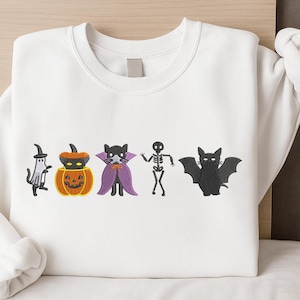 Embroidered Halloween Cats Sweatshirt, Ghost Pumpkin Cat Crewneck, Fall Spooky Autumn Jumper, Cat Lover Gift, Halloween Gift, Spooky Gifts
