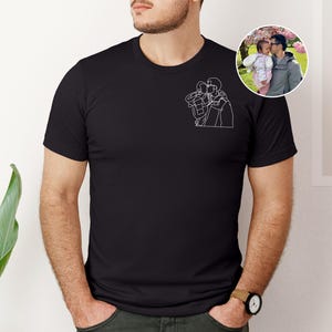 Custom Portrait Photo Shirt for Dad, Fathers Day T-Shirt for New Dad, Personalised Dad Printed Outline Sketch Tops, Fathers Day Gift for Him