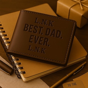 Cartera de cuero personalizada para hombre, billetera con nombre y texto personalizados para el Día del Padre, billetera plegable con monograma, regalo para el Día del Padre, el mejor regalo para papá.