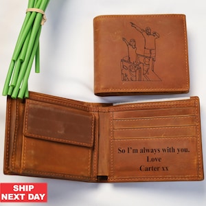 Portefeuille en cuir pour homme gravé personnalisé, portefeuille portrait personnalisé à partir d'une photo, cadeaux pour la fête des pères, cadeaux pour papa, cadeaux pour mari et papa