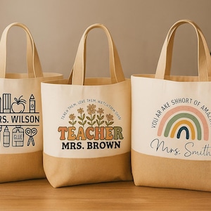 Personalised Teacher Tote Bag, Custom Name Printed School Bag, Teacher Appreciation Gift, Graduation Tote for Teacher, Back to School Gifts