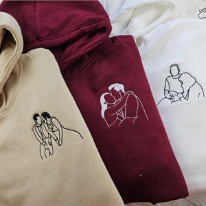 Embroidered Portrait from Photo Hoodie, Custom Photo Outline Sketch Jumpers, Personalised Photo Line Art Hoodie, Sentimental Boyfriend Gifts