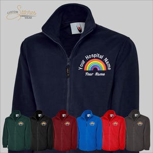 Embroidered Rainbow Fleece Jackets, Custom Name Hospital Department Staff Uniform, Full Zip Micro Warm Fleece Nurse Jackets, Gifts for Nurse