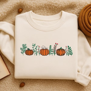 Embroidered Fall Pumpkins Sweatshirt, Autumn Cozy Season Sweater, Fall Autumn Pumpkin Crewneck, Thanksgiving Sweater, Fall Halloween Gifts