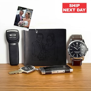 Cartera personalizada grabada para hombre, cartera con retrato personalizado a partir de foto, regalo de cumpleaños, regalo del Día del Padre para papá, regalo de compromiso para él