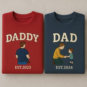 Personalised Dad Photo Embroidered Sweatshirt, Custom Daddy and Son Sketch Sweater, Father&#39;s Day Family Matching Jumpers, Best Dad Gifts