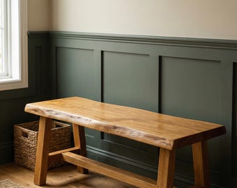 Custom Live Edge Wooden Bench – Rustic Mudroom and Entryway Furniture with Shoe Storage, Handmade Modern Rustic Seating