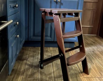 Handcrafted Oak Folding Stepladder – Portable, Compact, Versatile Step Stool for Home, Kitchen & Workshop