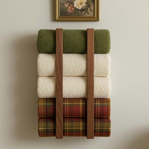 Wooden Blanket Display Rack – Wall Towel Rack – Natural Wood Storage for Quilts, Towels, Yoga Mats – Eco-Friendly Home Decor