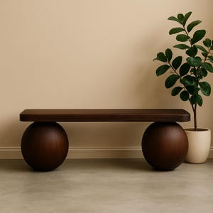 Handcrafted Wooden Entryway Bench – Minimalist Solid Wood Design with Spherical Legs, Modern Hallway or Living Room Furniture