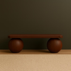 Modern Wooden Bench with Rounded Sphere Legs – Minimalist Handmade Furniture for Living Room or Entryway