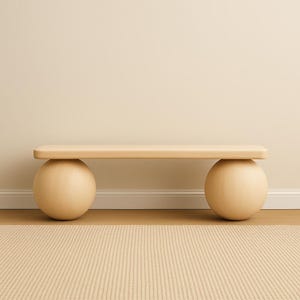 Contemporary Solid Wood Bench – Unique Round Ball Legs, Scandinavian Minimalist Style Seating