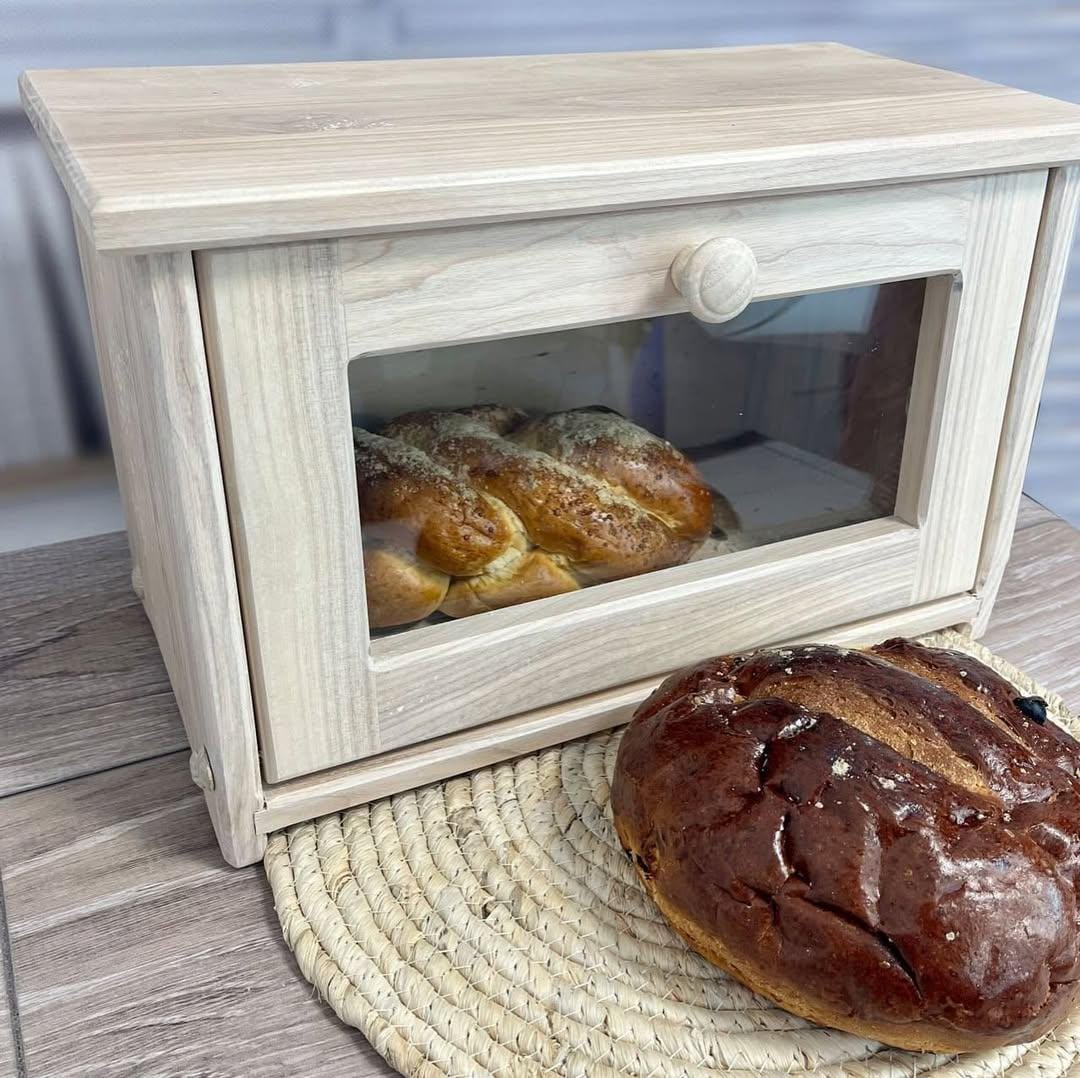 Farmhouse Rustic Bread Box – Large Wooden Kitchen Organizer, Natural Wood Bread Storage Box, Vintage Country Decor